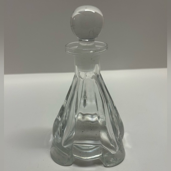 Art Deco Style 6” Tall Glass Perfume Bottle, Heavy Solid Glass, Ball Stopper - Picture 1 of 8